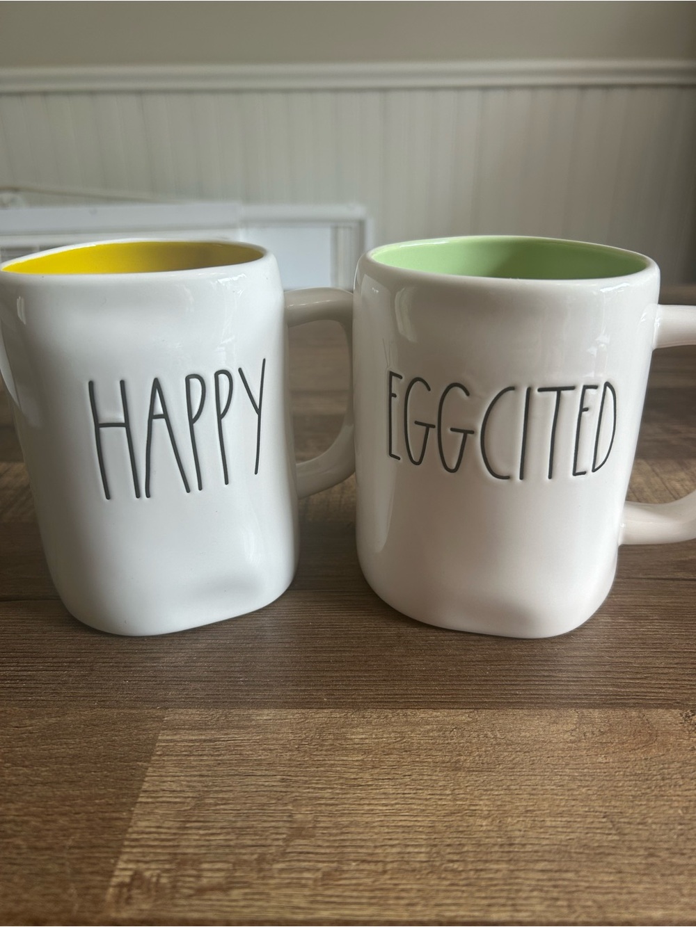 Rae Dunn Easter Spring Mug Set of 2 Happy Eggcited Pastel Coloured Interior